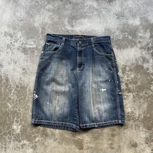 Southpole Denim Shorts Mens 36 Blue Paint Splatter Distressed Baggy Streetwear